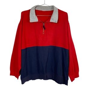 Men's Vintage Colorblock Blue Red & Gray Zip Up Sweater